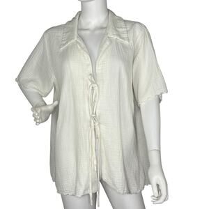 NOTHING FITS BUT Top Maternity Nursing Muslin Gauze Tie Front White OS